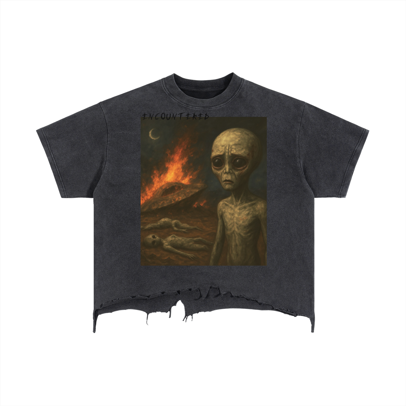 boxy,oversized,hem,tees,tops,death,in,roswell,festival,tee,Encountered,ENCOUNTERED